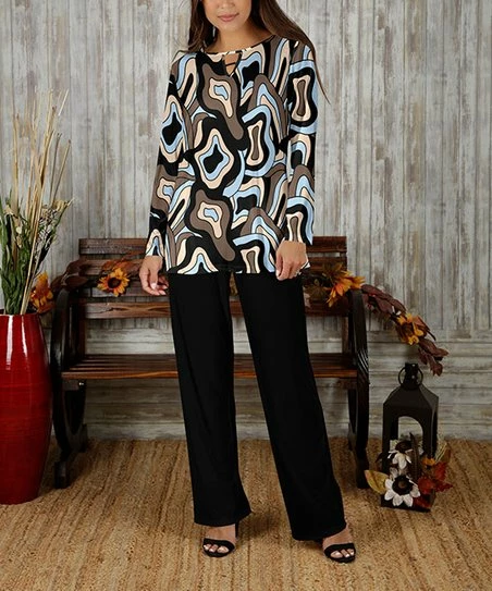Best deal β¨ Bon Apple Tea Blue Geode Keyhole Tunic & Black Straight-Leg Pants - π© Women & Plus π 1 Best deal β¨ Bon Apple Tea Blue Geode Keyhole Tunic & Black Straight-Leg Pants - π© Women & Plus π