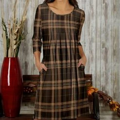 Buy ✔️ Bon Apple Tea Brown & Tan Plaid Pocket A-Line 👗 Dress - 👩 Women & Plus 👍