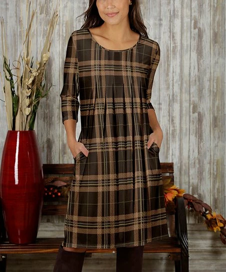 Buy βοΈ Bon Apple Tea Brown & Tan Plaid Pocket A-Line π Dress - π© Women & Plus π 1 Buy βοΈ Bon Apple Tea Brown & Tan Plaid Pocket A-Line π Dress - π© Women & Plus π
