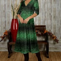 Coupon 💯 Bon Apple Tea Green & Black Speckle Surplice Midi 👗 Dress - 👩 Women & Plus 👍