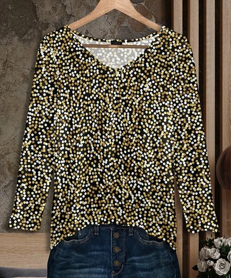 Wholesale โจ Bon Apple Tea Black & Beige Dot V-Neck Tunic - ๐ฉ Women & Plus โ