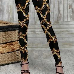 Buy 👏 Bon Apple Tea Black & Goldtone Abstract Leggings - 👩 Women & Plus 🥰