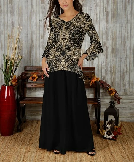 Cheap π₯ Bon Apple Tea Beige Mandala Bell-Sleeve V-Neck Tunic & Black Maxi π Skirt - π© Women & Plus π 1 Cheap π₯ Bon Apple Tea Beige Mandala Bell-Sleeve V-Neck Tunic & Black Maxi π Skirt - π© Women & Plus π