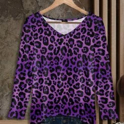 Best Pirce ❤️ Bon Apple Tea Purple Leopard Long-Sleeve V-Neck Tunic - 👩 Women & Plus 🤩