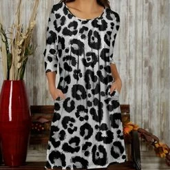 Brand new ⌛ Bon Apple Tea Black & Gray Leopard Pleated Pocket Shift 👗 Dress - 👩 Women & Plus 🌟