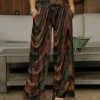Wholesale 😉 Bon Apple Tea Black & Rust Abstract Pocket Wide-Leg Pants - 👩 Women & Plus 🎁