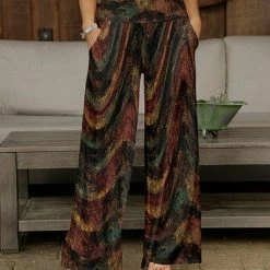 Wholesale 😉 Bon Apple Tea Black & Rust Abstract Pocket Wide-Leg Pants - 👩 Women & Plus 🎁