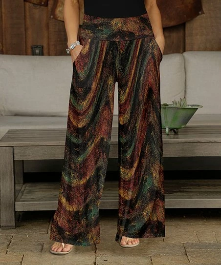 Wholesale π Bon Apple Tea Black & Rust Abstract Pocket Wide-Leg Pants - π© Women & Plus π