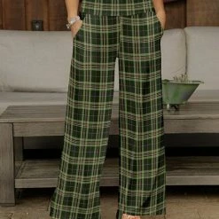 Best deal 🎁 Bon Apple Tea Olive & Green Plaid Pocket Wide-Leg Pants - 👩 Women & Plus 🎉