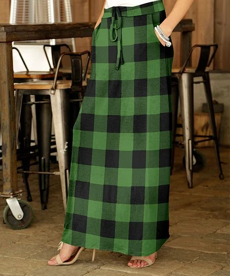 Hot Sale β Bon Apple Tea Green & Black Plaid Pocket Drawstring Maxi π Skirt - π© Women & Plus π 1 Hot Sale β Bon Apple Tea Green & Black Plaid Pocket Drawstring Maxi π Skirt - π© Women & Plus π