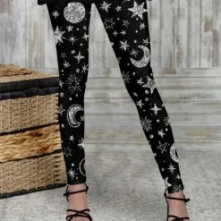 Buy 🔥 Bon Apple Tea Black & Gray Celestial Moon Leggings - 👩 Women & Plus 🌟